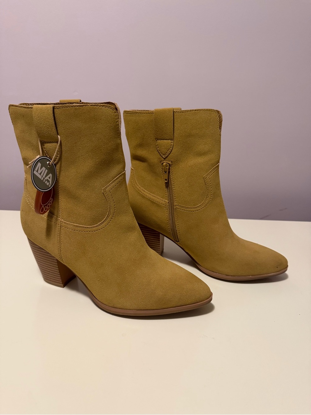 MIA light brown Suede Mid-Heel Ankle Booties